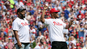 Saquon Barkley, Brandon Graham throw out first pitch
